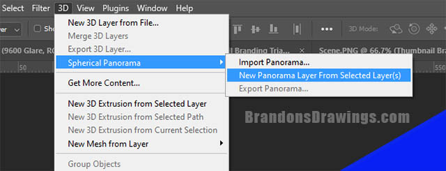 The create new panorama layer option in Adobe Photoshop.