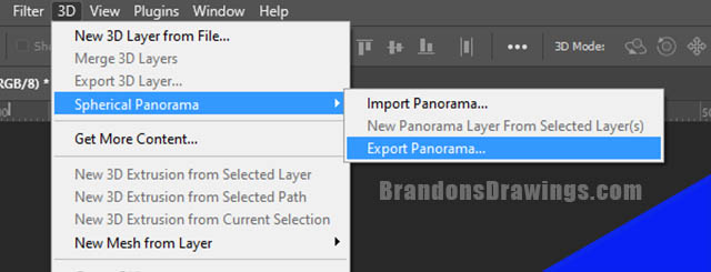 The export panorama setting in Adobe Photoshop.