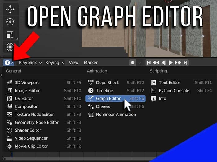 A mouse cursor hovers over the graph editor in the Blender user interface.
