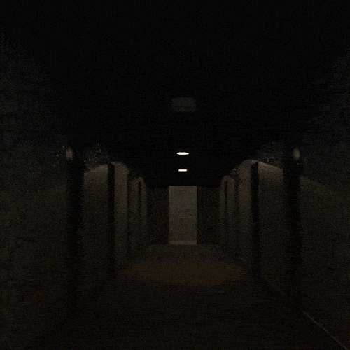 An animation of a flickering light in a hallway. 
