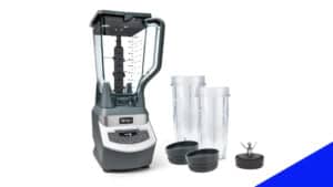 The Ninja BL660 Professional Smoothie and processing Blender with two single-serve drink containers.