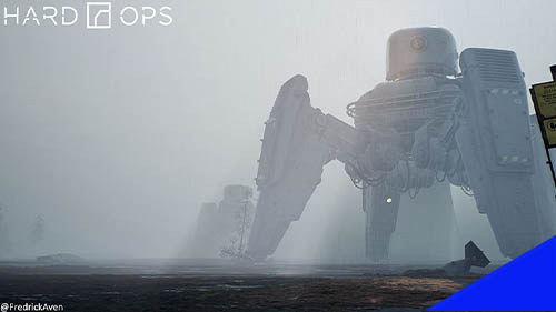 The Hard Ops logo with a futuristic 3D scene. 