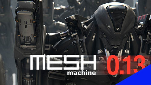 The Mesh Machine logo with a futuristic 3D model of a robot. 