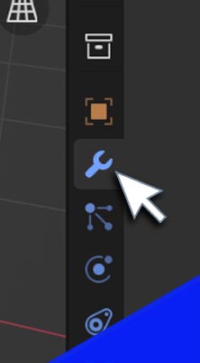 A cursor points to the modifier properties tab in Blender. 