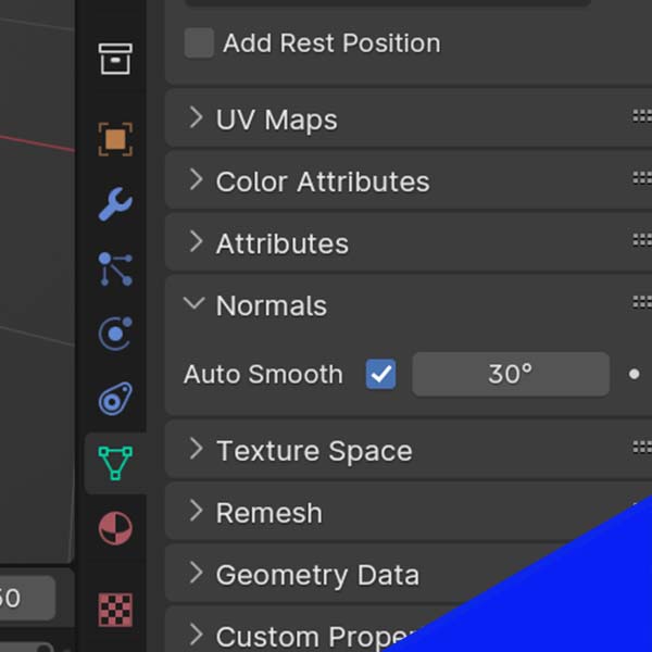 The settings to adjust auto smooth located in the Blender properties panel. 