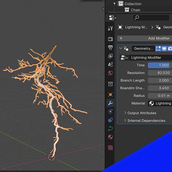 A 3D model of lightning and settings to adjust it in the Sidebar. 