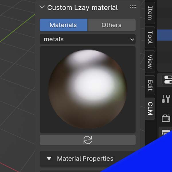 A metal material preview image in the Custom Lazy Materials sidebar menu. 