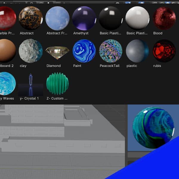 A menu of preview images of materials available in the add-on. 