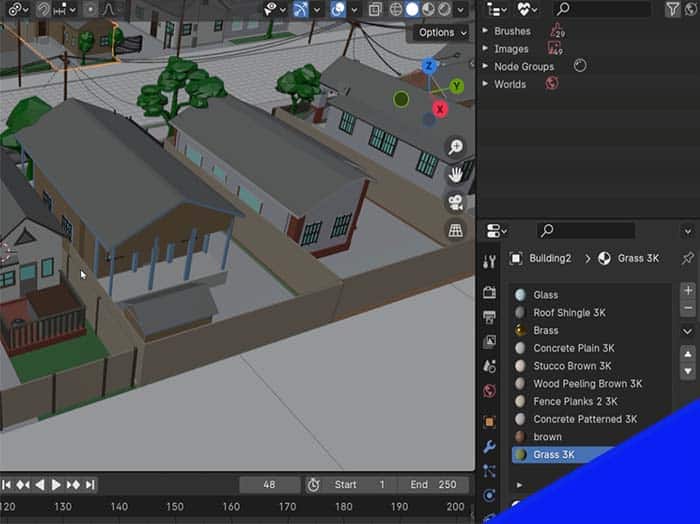 3D models in the Blender viewport display custom colors for their materials. 