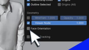 A cursor points to the face orientation setting in the Blender overlays menu.