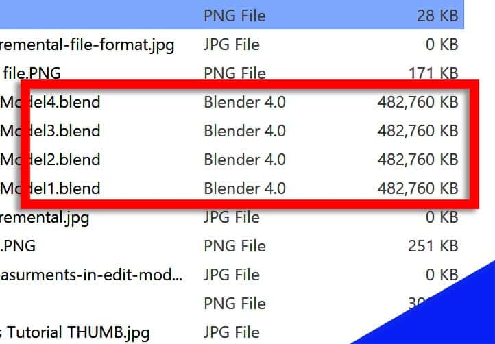 File sizes for several files shown in a Windows file explorer. 