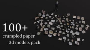 Over 100 pieces of crumpled paper assets for Blender